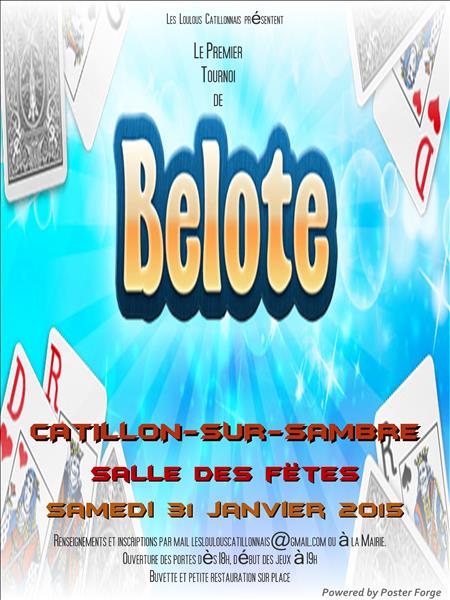 Affiche du concours de belote organisé le 31 janvier 2015 à Catillon Sur Sambre, dans le Nord (59).