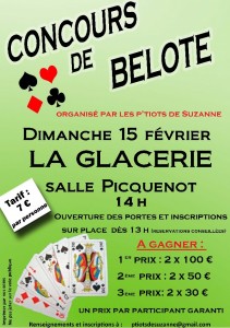 Affiche du concours de belote organisé dimanche 15 février 2015 à La Glacerie, dans la Manche (50).