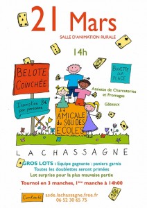 Affiche du Tournoi de belote coinchée organisé le 21 mars 2015 à Lachassagne - Rhône (69).