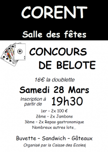 Affiche du concours de belote organisé le samedi 28 mars 20145 dans la commune de , dans le Puy de Dôme (63).
