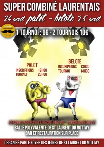 Affiche du tournoi de belote organisé samedi 25 avril 2015 à Saint Laurent du Mottay, dans le Maine et Loire (49).