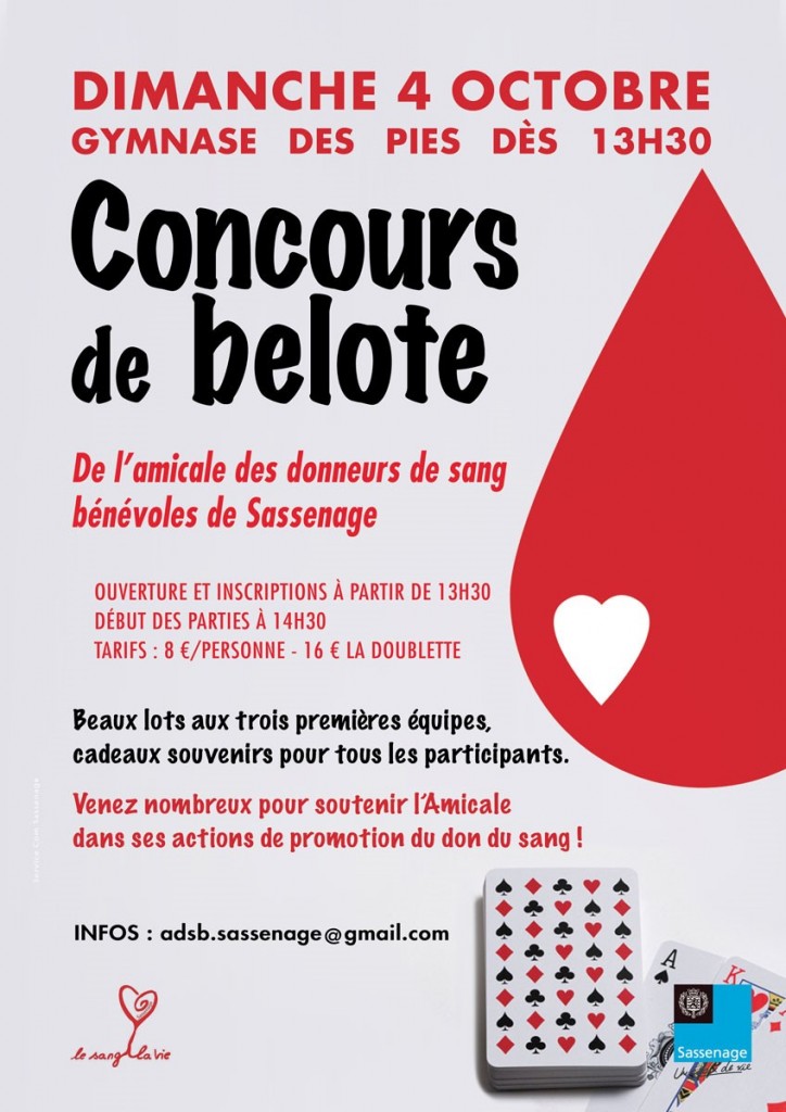Affiche du concours de belote organisé Dimanche 4 octobre 2015 à Sassenage, en Isère (38).