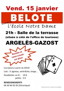 Affiche Tournoi de belote le 15 janvier 2015 à Argelès-Gazost