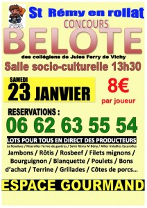 affiche Concours de Belote 23 janvier 2016 à Saint Rémy en Rollat (03)