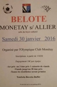 Affiche du Concours de belote le samedi 30 Janvier 2016 à Monétay sur Allier