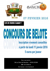 Affiche du Concours de belote 07 février 2016 à ANGERS