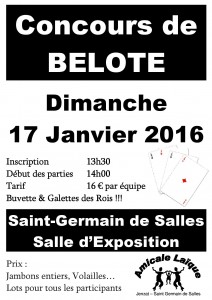 Affiche Concours de belote 17 Janvier 2016 à St Germain de Salles - Allier