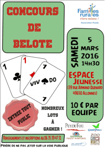 Affiche du Concours de belote le 05 mars 2016 à Allonnes (49)