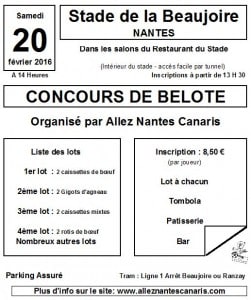 Affiche du Concours de belote 20 février 2016 à Nantes - Loire Atlantique