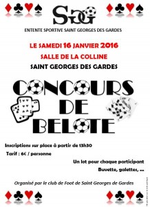 Concours de Belote le 16 Janvier 2016 à Saint Georges des Gardes