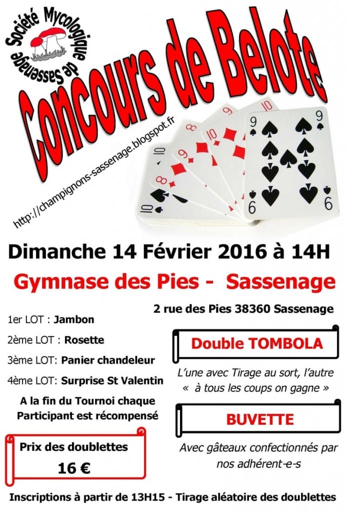 Affiche du Concours belote 14 février 2016 à Sassenage - Isère