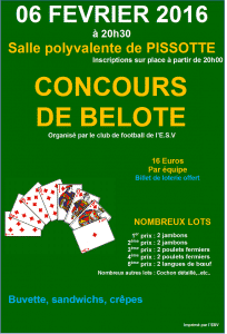 Affiche du concours de belote le Sam 6 Février 2016 à Pissotte