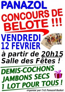 Affiche du Concours de Belote le 12 Février 2016 à Panazol (87350)