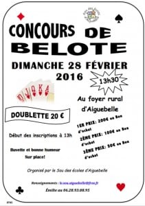 Affiche du concours de belote le 28 Février 2016 à Aiguebelle - Savoie