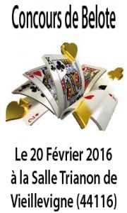 Affiche du concours de belote le 20 février 2016 à Vieillevigne - 44