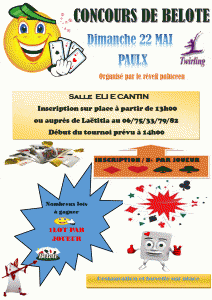 Affiche du concours de belote le 22 mai 2016 à Paulx