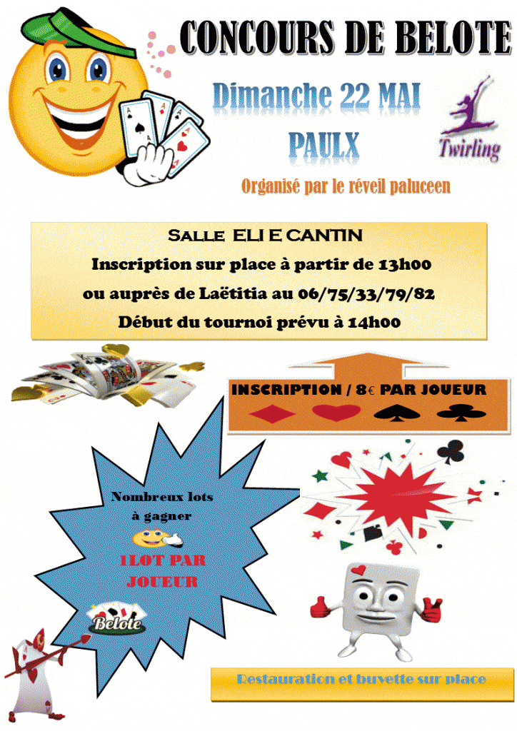 Affiche du concours de belote le 22 mai 2016 à Paulx