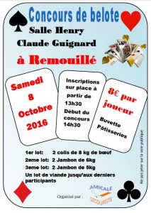 affiche du concours de belote le 8 octobre 2016 à Remouillé - Loire Atlantique
