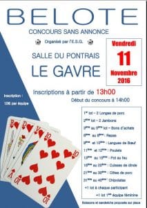 Affiche du concours de Belote ES Gavraise