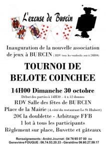 Affiche Concours de Belote Coinchée le 30 octobre 2016 à Burcin 38690