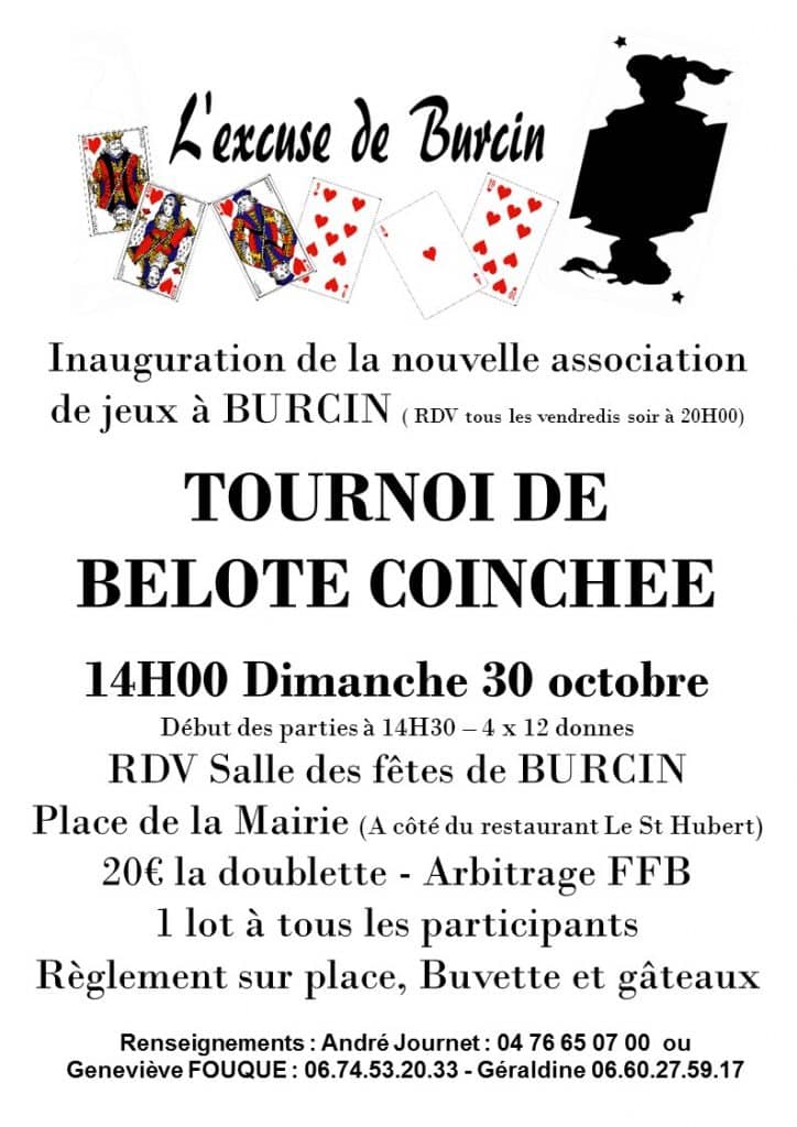 Affiche Concours de Belote Coinchée le 30 octobre 2016 à Burcin 38690