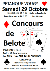 Concours de belote le 29 octobre 2016 à Vougy (74)