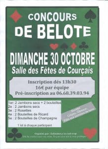 Affiche du concours de Belote le 30 octobre 2016 à Courçais - Allier