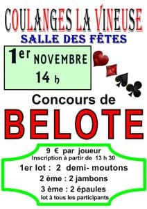 affiche Concours de belote le 1er novembre 2016 à Coulanges la Vineuse