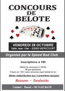 Affiche du concours de belote le vendredi 28 octobre 2016 à Méricourt