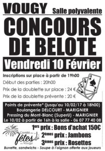 Affiche du concours de belote le 10 février 2017 Vougy - Haute Savoie