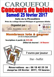 Affiche Concours de Belote samedi 25 février 2017 à 44470 Carquefou