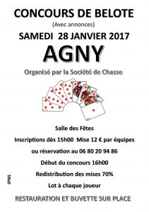 Affiche Concours de belote le Samedi 28 Janvier 2017 à AGNY (62)