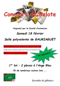Affiche Concours de belote le 18 février 2017 à Gauriaguet - Gironde