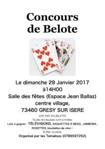 affiche Tournoi de belote le 29 janvier 2017 à Gresy sur Isere