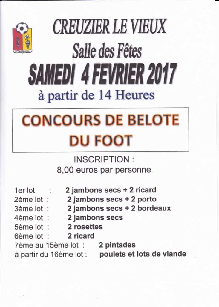 Affiche Tournoi de belote le 4 février 2017 à Creuzier Le Vieux - Allier