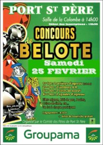 Affiche Concours de belote le 25 Février 2017 à Port Saint Père - 44