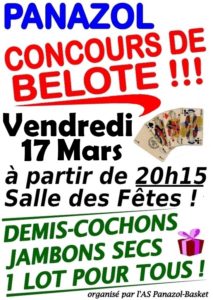 Affiche Concours de belote le 17 Mars 2017 à Panazol - Haute Vienne