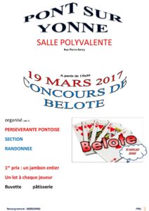Affiche Concours de belote le 19 mars 2017 à Pont sur Yonne