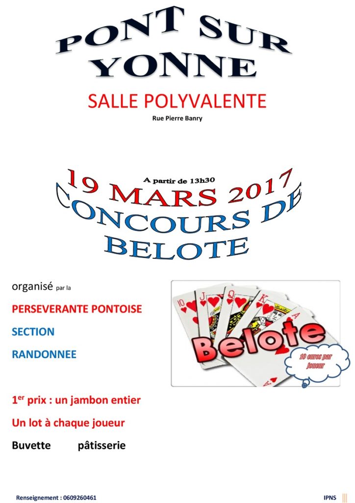 Affiche Concours de belote le 19 mars 2017 à Pont sur Yonne