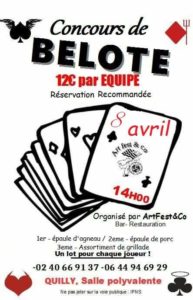 Affiche Concours de belote samedi 8 avril 2017 à Quilly - Loire Atlantique